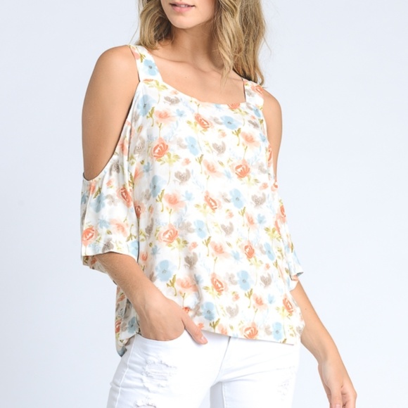Mono B Tops - NWOT Mono B Women's Floral Cold Shoulder Blouse